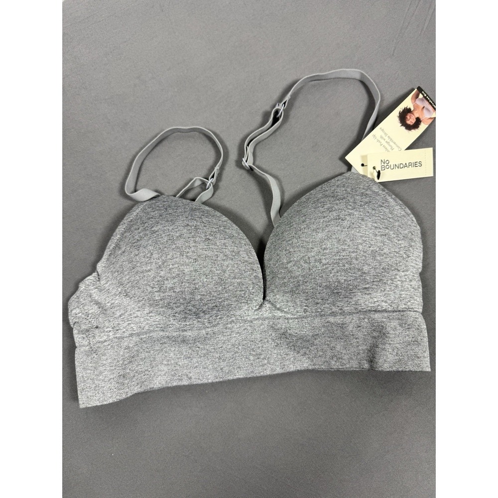 No Boundaries Womens XS Gray Seamless Push Up Plunge Wirefree Bra Convertible